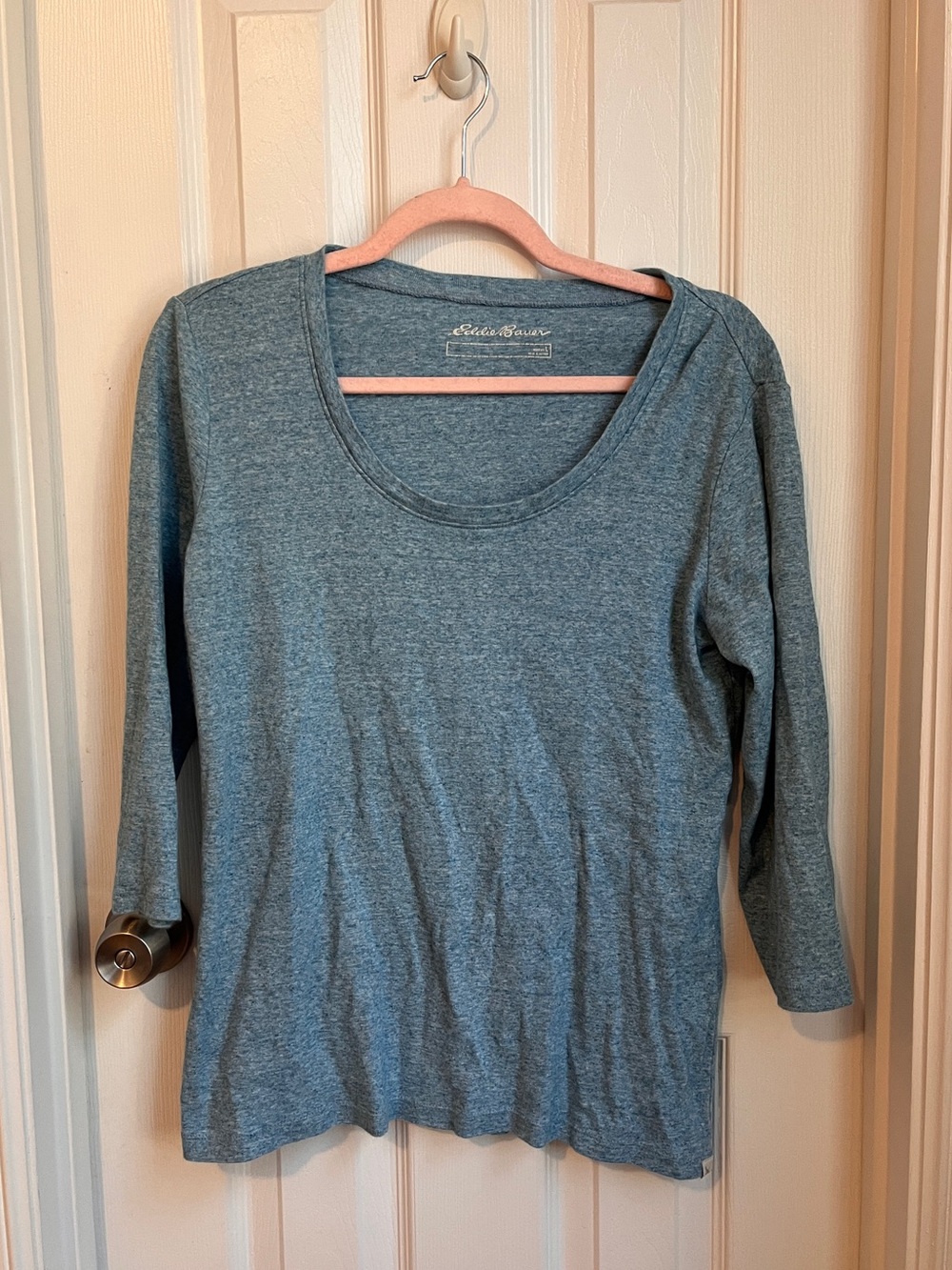 [$5 in a bundle] Eddie Bauer 100% cotton marled blue 3/4 sleeve tee L